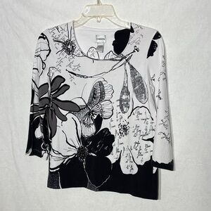 Chico's Monochrome Floral Long Sleeve Top